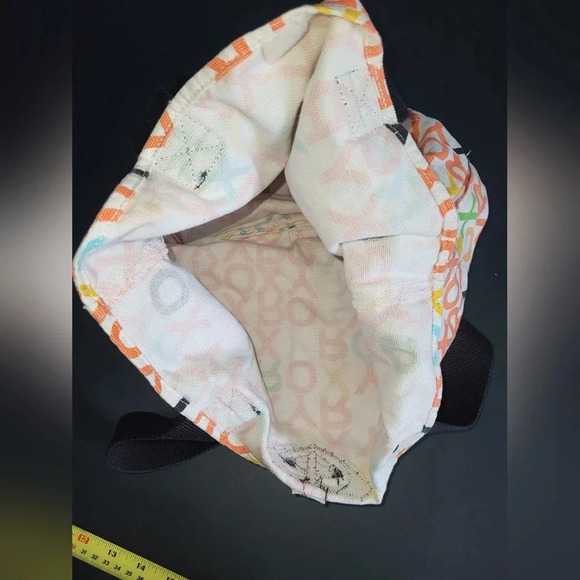 Roxy White Orange Colorful Tote with Black Straps Hook and Loop Closure - Picture 2 of 6